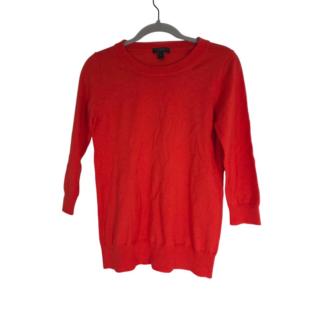 J Crew Womens Small 100% Merino Wool Pocket Sweater V Neck Rust Red Lightweight